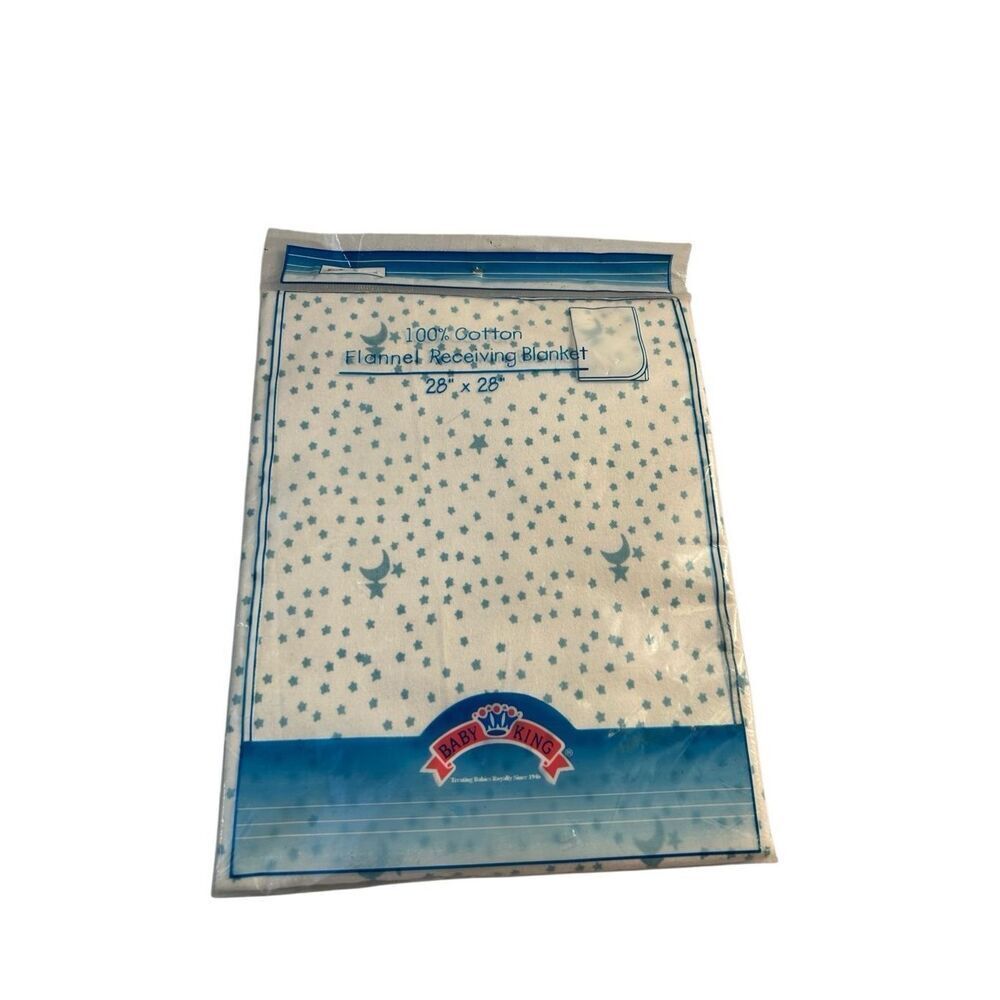 King Baby‎ flannel blanket receiving blanket 28x28 new blue stars & moon